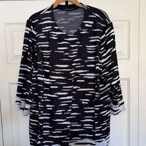 Ming Wang Black and White Abstract Stripe Knit Jacket